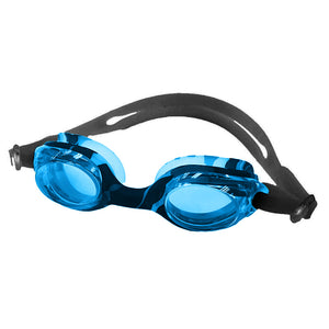 Swimming goggles with a camo frame and a green strap
