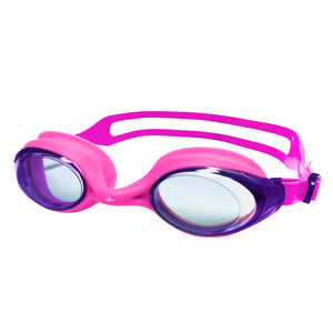 Pair of green swimming goggles with a blue strap