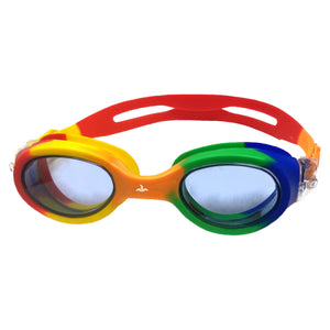 Rainbow colored swimming goggles