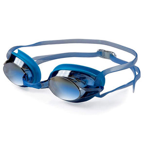 Blue swimming goggles with thin blue straps
