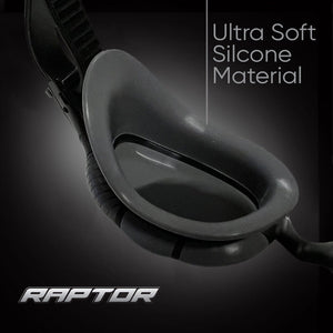 Black and grey swimming goggles with smokey gray lenses