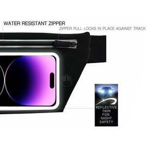 Black waist pack with an iphone inside