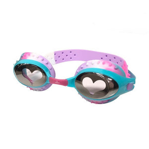 Pink swimming goggles with hearts on the lenses