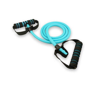 Blue rubber tube with two handles at both ends