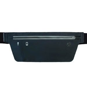 Black slim waist pack with a zippered pocket at the top