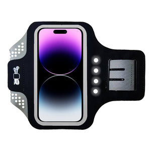 Black armband phone case with four led lights on the side